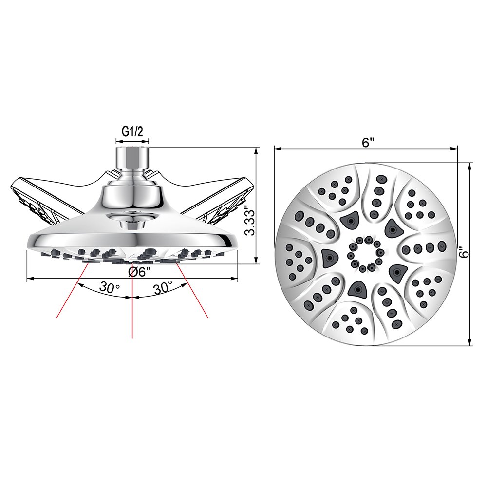 Factory Supply High Pressure 6" 150mm 5 Functions Rainfall Xiamen Shower Head, 5.1 Inches with Brass Ball Joint Ready to Ship