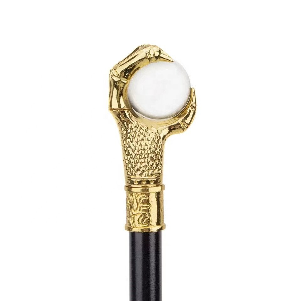 Golden Crystal Ball Crutches Cosplay Crosier Self Defense Stick Walking Cane With Iron Sheet Inside