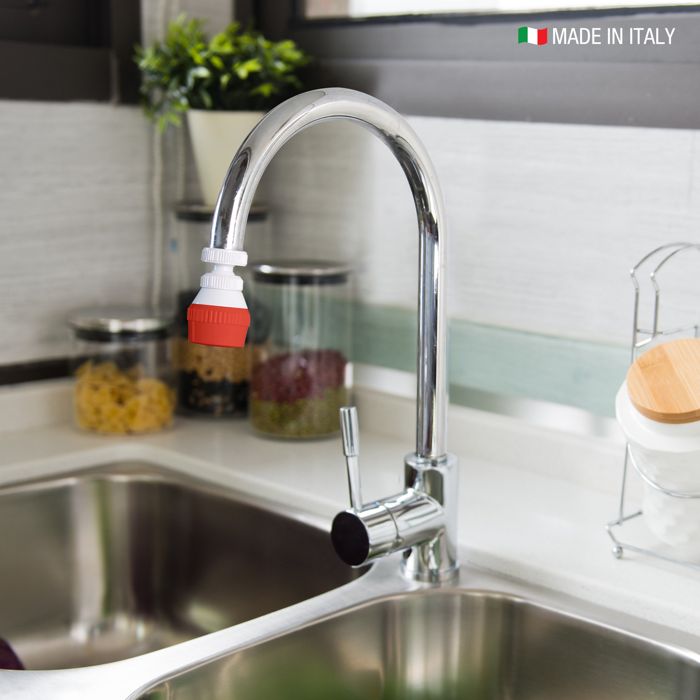 Swivel Tap Sprayer Function Shower Foam Made in Italy IDROGAS 7cm Ball Joint Adapter Private Label Red Kitchen JetBreaker
