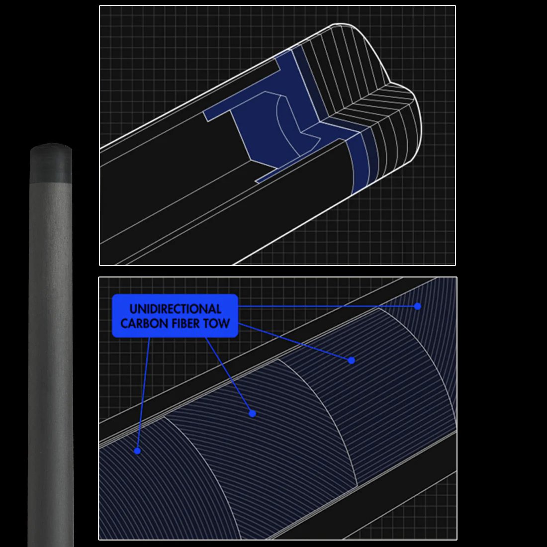 KONLLEN Cue Carbon Shaft 11.75mm/12.75mm 3/8*8 Radial Pin Uniloc Joint Suit for Pool Cue Shaft