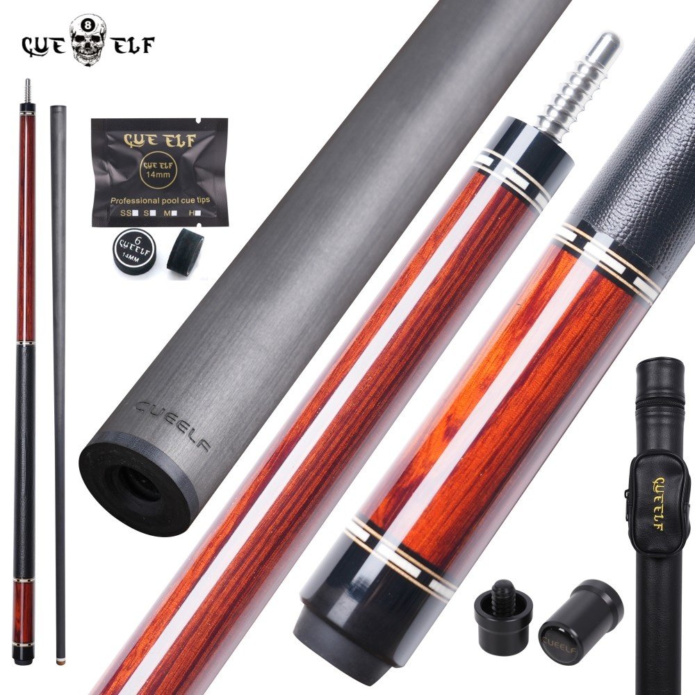 CUEELF High Quality Professional Carbon Fiber Cue Stick Ebony Cocobolo Curly Wood Billiard Cue