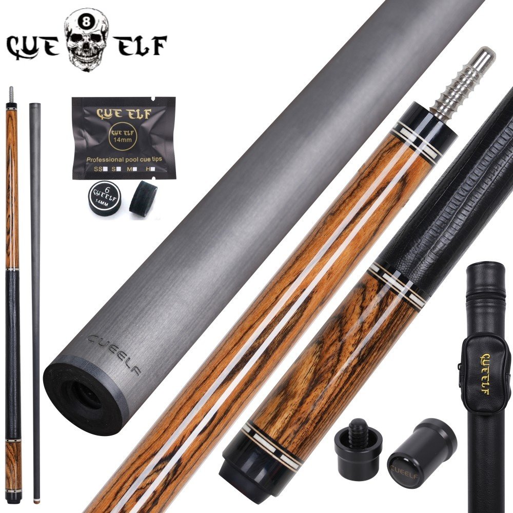 CUEELF High Quality Professional Carbon Fiber Cue Stick Ebony Cocobolo Curly Wood Billiard Cue