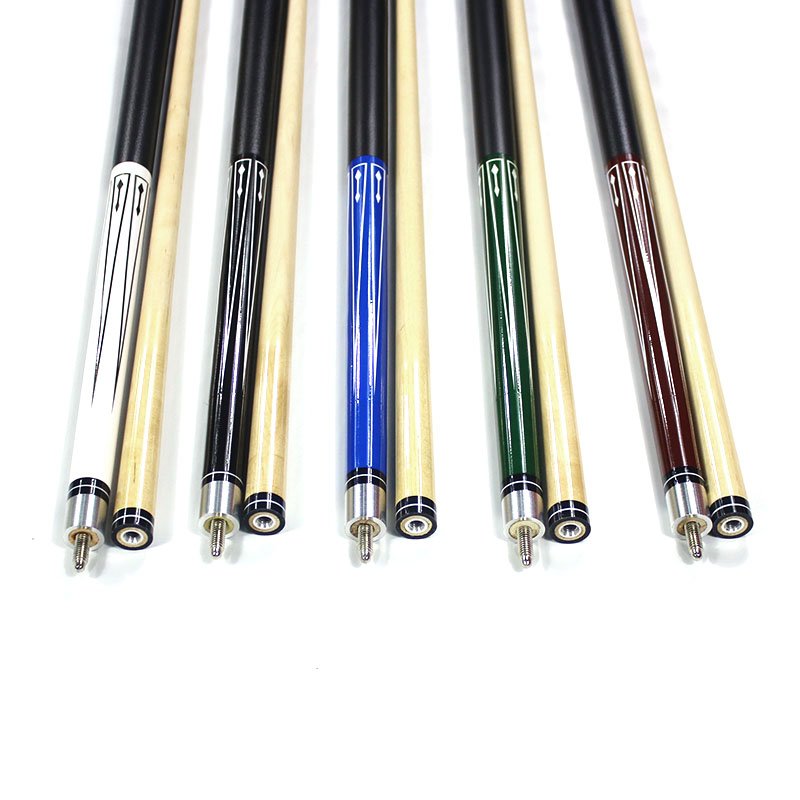 High Quality Cheap Price Billiard Pool Cue Maple Wood 1/2-pc Stick 13mm Size Leather Grip Different Colors for Selection