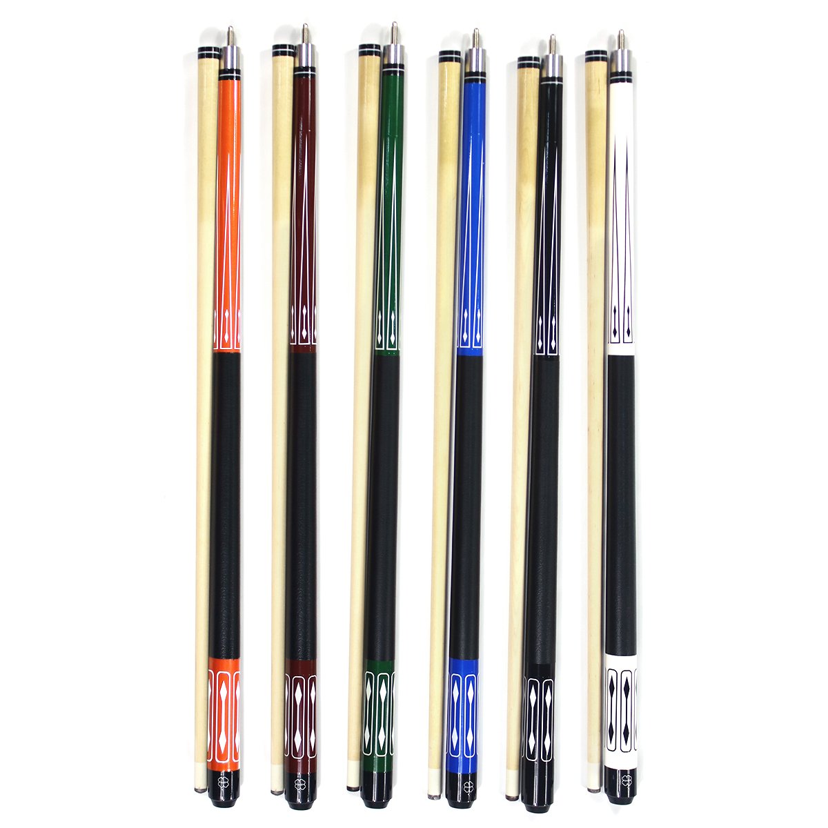 High Quality Cheap Price Billiard Pool Cue Maple Wood 1/2-pc Stick 13mm Size Leather Grip Different Colors for Selection