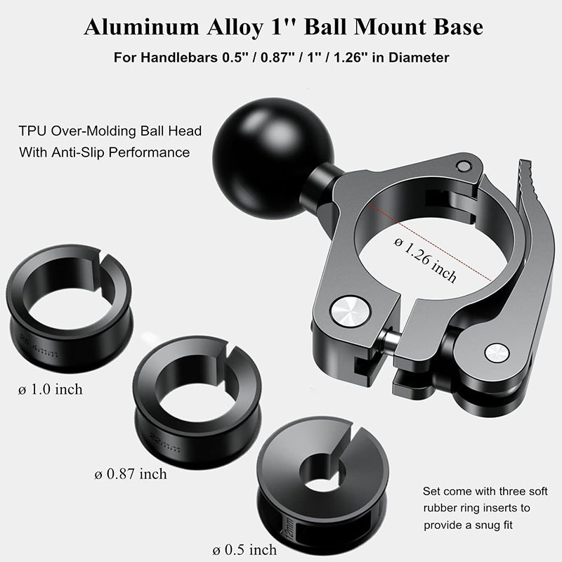 Quick Release 17mm 1 Inch Aluminum Alloy Ball Solid Handlebar Clamp Mount Base for Bike Phone Holder with for Ram Mounts