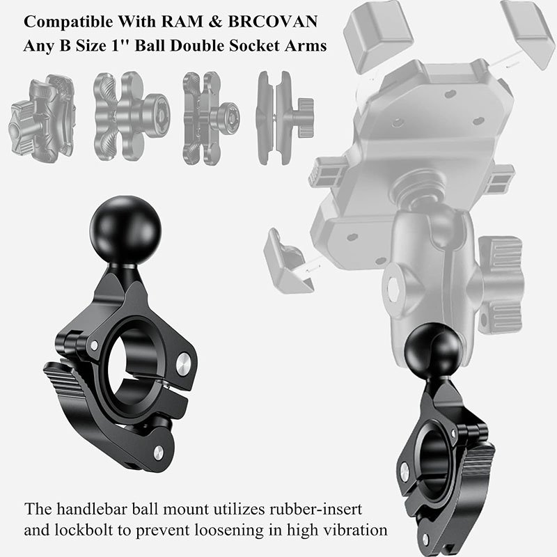 Quick Release 17mm 1 Inch Aluminum Alloy Ball Solid Handlebar Clamp Mount Base for Bike Phone Holder with for Ram Mounts