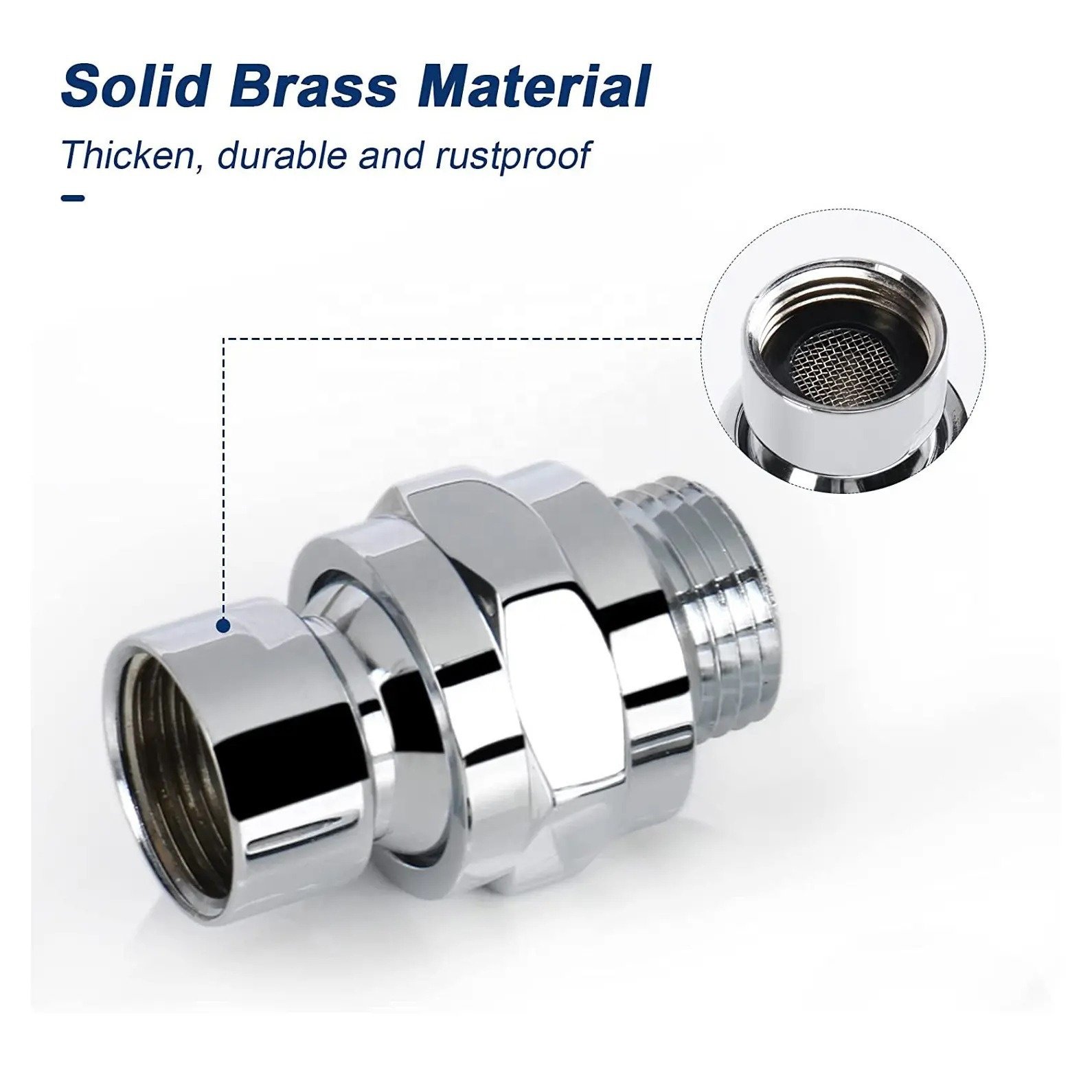 G-1/2 Threaded Shower Swivel Adjustable Ball Connector 360 Rotate Brass Ball Joint Adapter for Shower Head