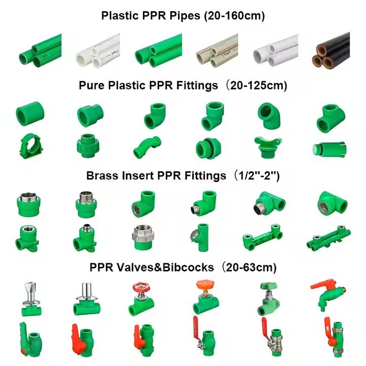 Factory Plumbing Materials Injection PPR Fittings Green Plastic PPR Elbow Tee Pipe Fitting 20-110MM PPR Plumbing Fittings
