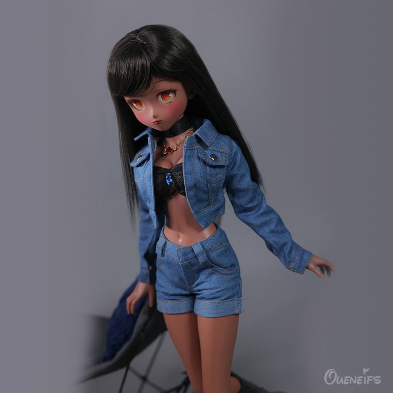 BJD Doll 1/4 Asha Tank Skin New Release Active Line Girl E Bust Girl Doll Denim Jacket Shorts Girl Resin Toys Gift