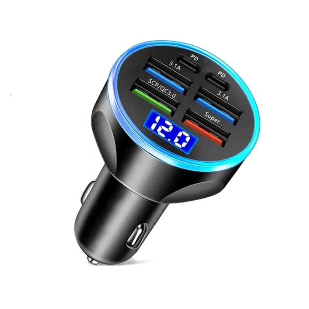 Fast Charge Car Phone Charger Adapter USB Power LED Voltmeter with PD Type C Injection Plastic Modling LED Lighter for Cars
