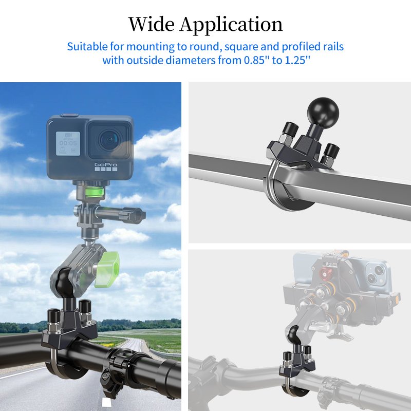 1 Inch 25.4mm 1'' Ball Base U-Blot Handlebar Clamp Mount Double Ball Joint Adapter for RAM Mounts B Size Double Socket Arm