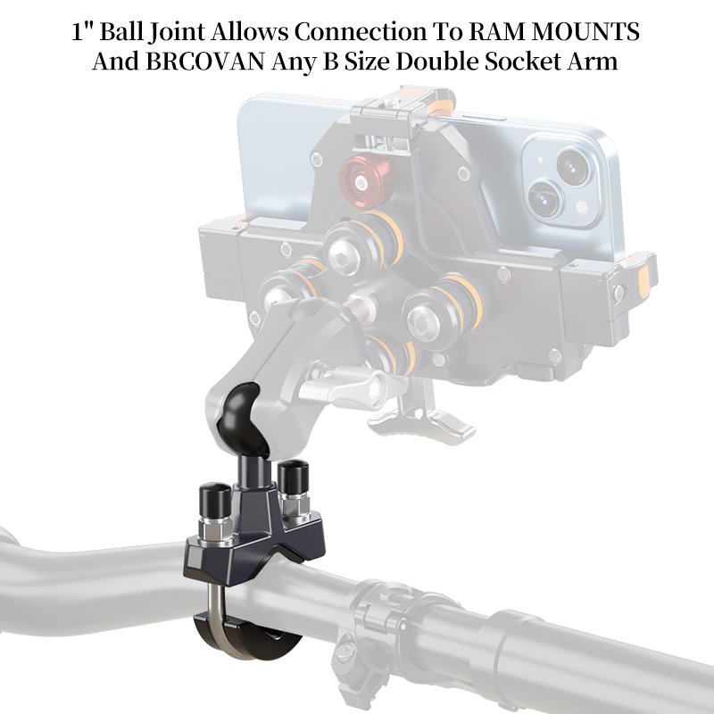 1 Inch 25.4mm 1'' Ball Base U-Blot Handlebar Clamp Mount Double Ball Joint Adapter for RAM Mounts B Size Double Socket Arm