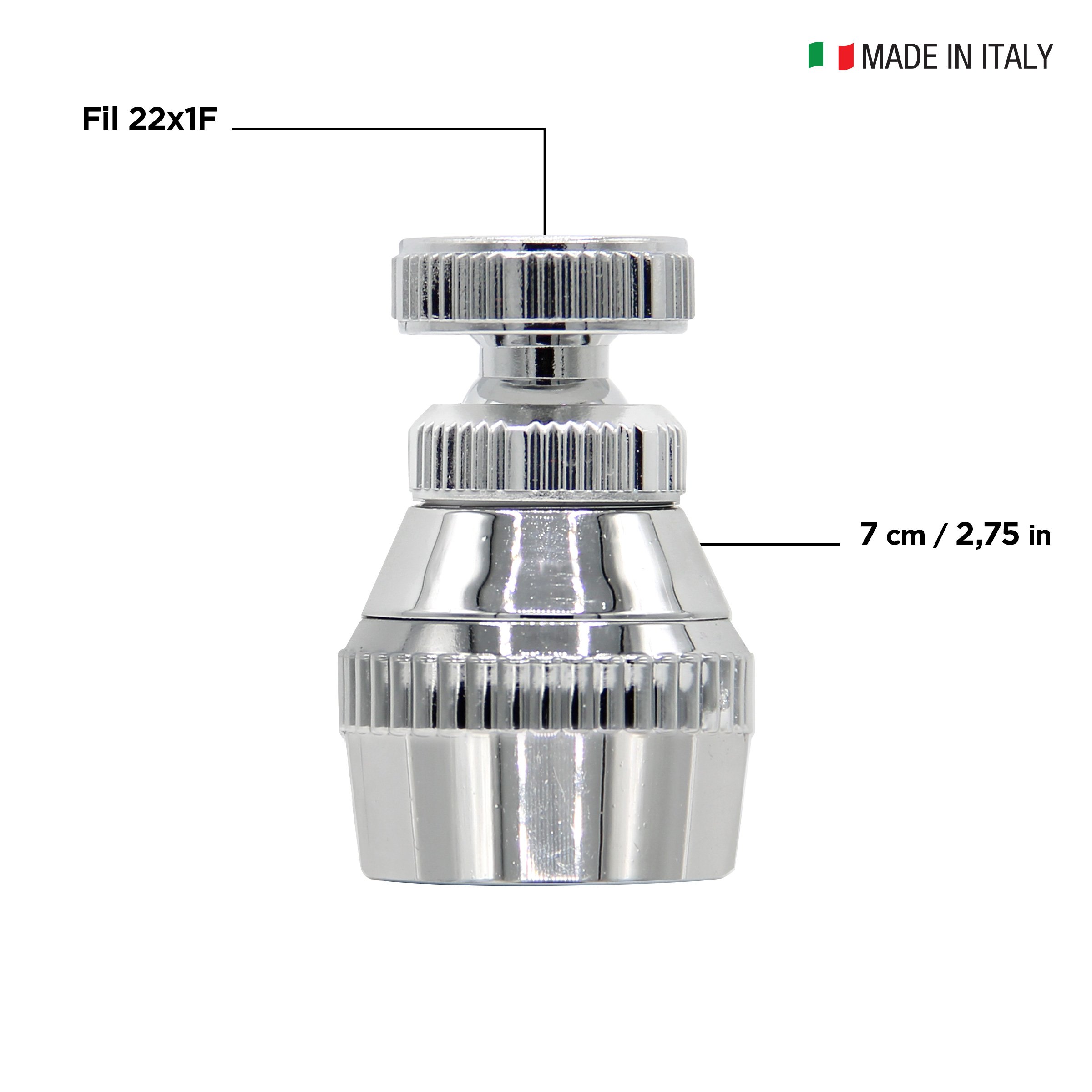 Swivel Total Chromed Tap Sprayer Function Shower Foam Made in Italy IDROGAS 7cm Ball Joint Adapter Private Label