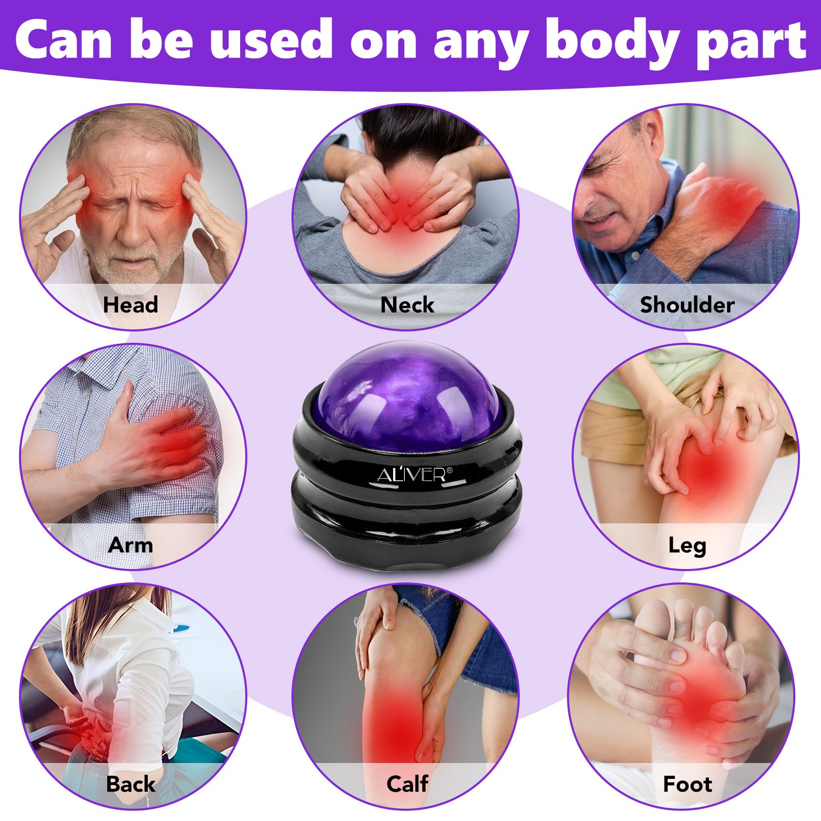 ALIVER Massage Roller Ball for Sore Muscles Shoulders Arms Neck Back Feet Body Deep Tissue Joint Pain Stress Relief