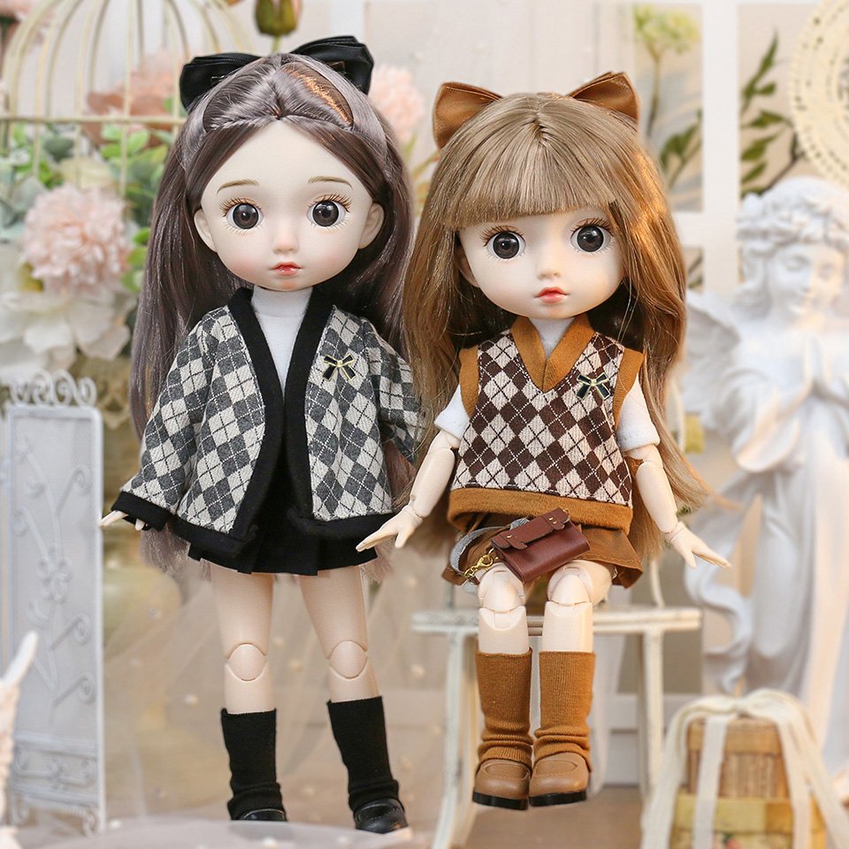 Bjd Dolls 33cm Clothes Full Set 1/6 Kawaii Baby Reborn Dolls Toys for Girls 23 Ball Jointed Doll Dress up DIY Kids Toys
