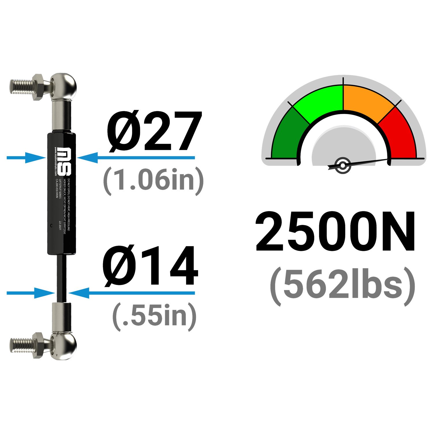 LS14BJ-200-535-F1 535 mm Lift Type Gas Strut Lift Assisting Gas Shock for Ute Camping Canopy Car 200 mm Stroke ISO Certified