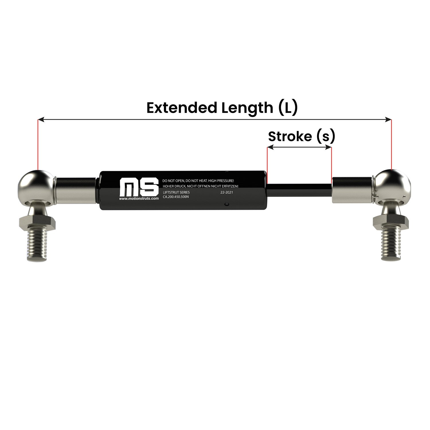 LS14BJ-200-535-F1 535 mm Lift Type Gas Strut Lift Assisting Gas Shock for Ute Camping Canopy Car 200 mm Stroke ISO Certified
