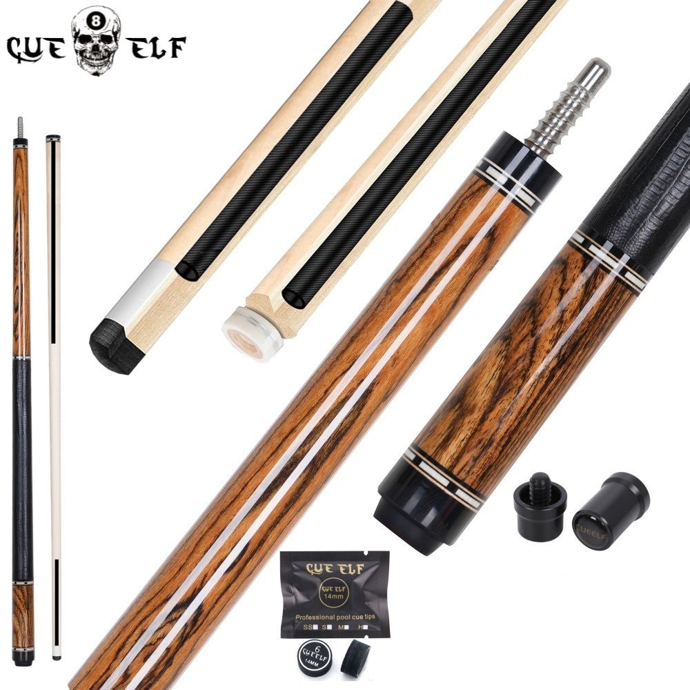 Cueelf Fashionable Leather Grip Wooden and Carbon Core Shaft Plain Face Billiard Pool Cue