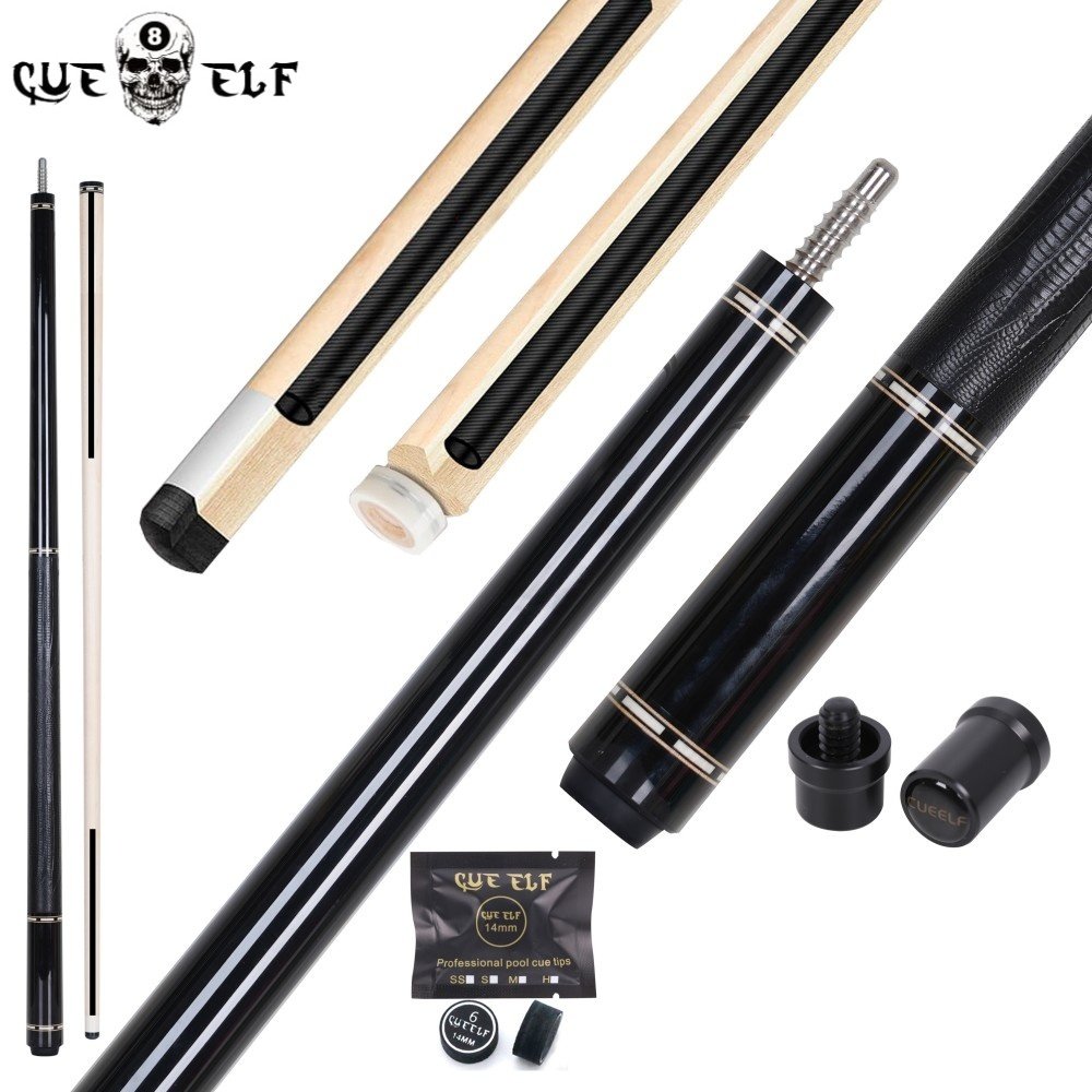 Cueelf Fashionable Leather Grip Wooden and Carbon Core Shaft Plain Face Billiard Pool Cue
