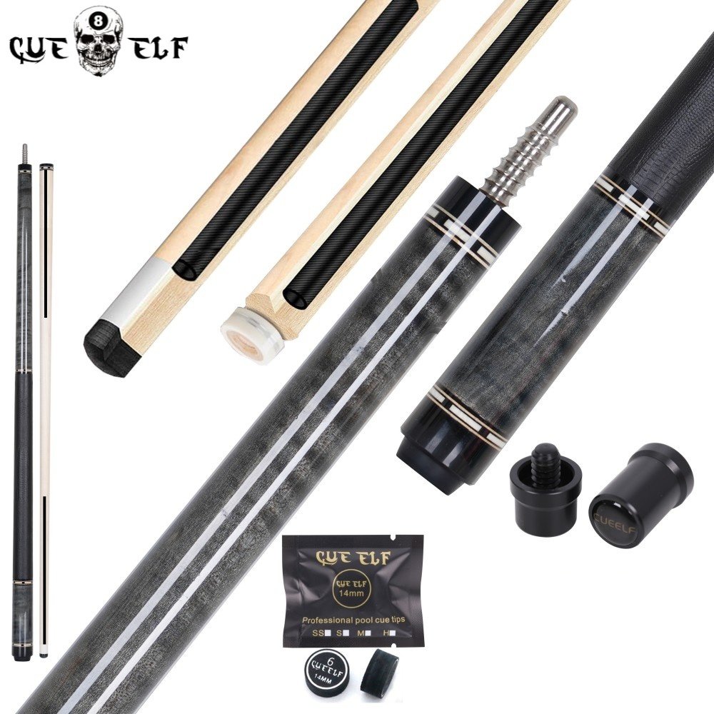 Cueelf Fashionable Leather Grip Wooden and Carbon Core Shaft Plain Face Billiard Pool Cue