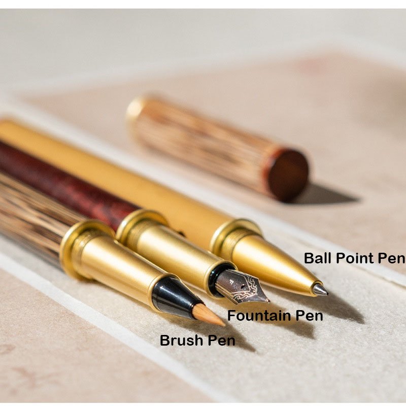 New High Quality Wooden Pen Gift Box Set Custom Logo Bamboo Ball Point and Fountain Pen Multi-use Brush Pen