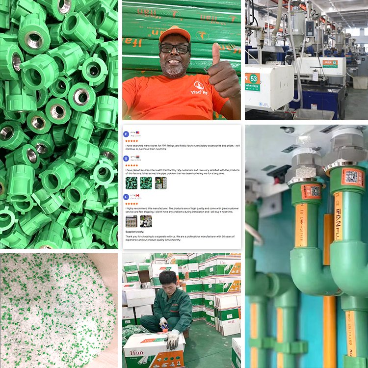 IFAN Factory Plumbing Materials Injection PPR Fittings Green Plastic PPR Elbow Tee Pipe Fitting 20-110MM PPR Plumbing Fittings