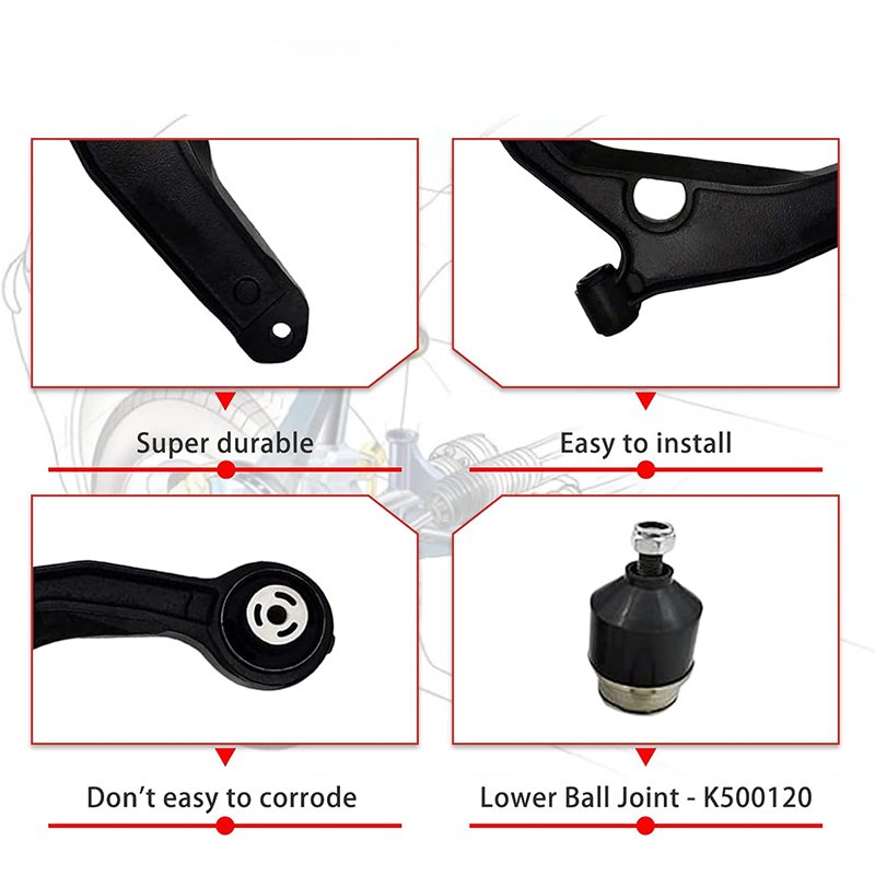 Front Lower Control Arms Ball Joint Inner Outer Tie Rod Replacement for Avenger 2008-2014 Chrysler 200 2011-2014 Chrysler
