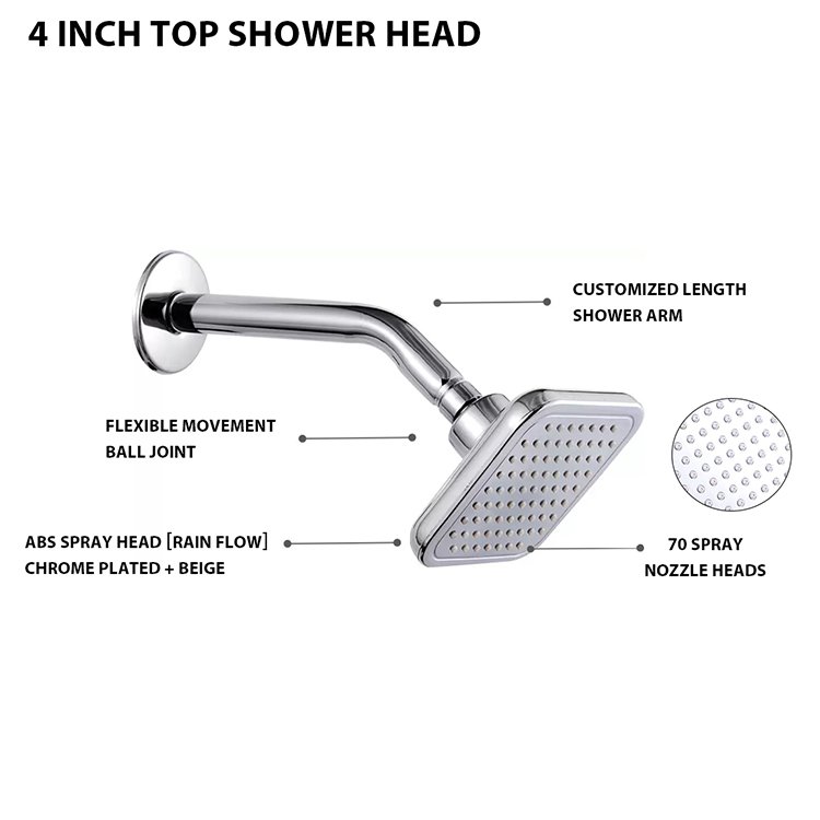 Waterfall Swivel Ball Joint Plastic Chromed Top Overhead Shower Head With Wall Mounted Arm Shower Head