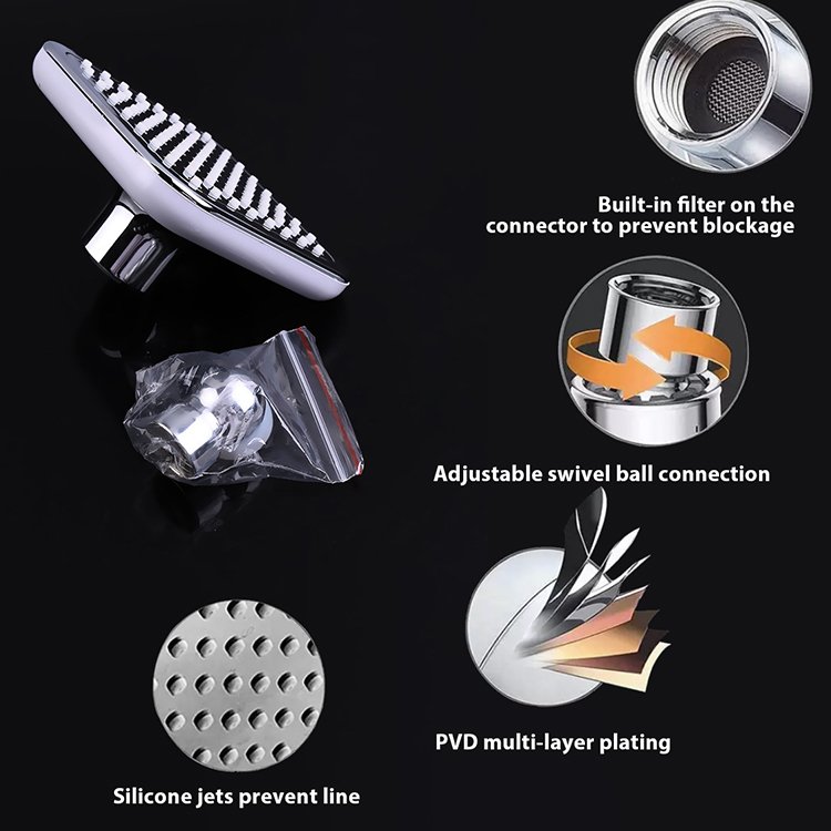 Waterfall Swivel Ball Joint Plastic Chromed Top Overhead Shower Head With Wall Mounted Arm Shower Head