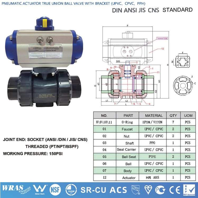 APAS Factory Direct ASTM SCH80 SCH40 Din Asni Jis Cns Compact Single Double Union Ball Valve Pvc Pipe Fittings for Water Supply