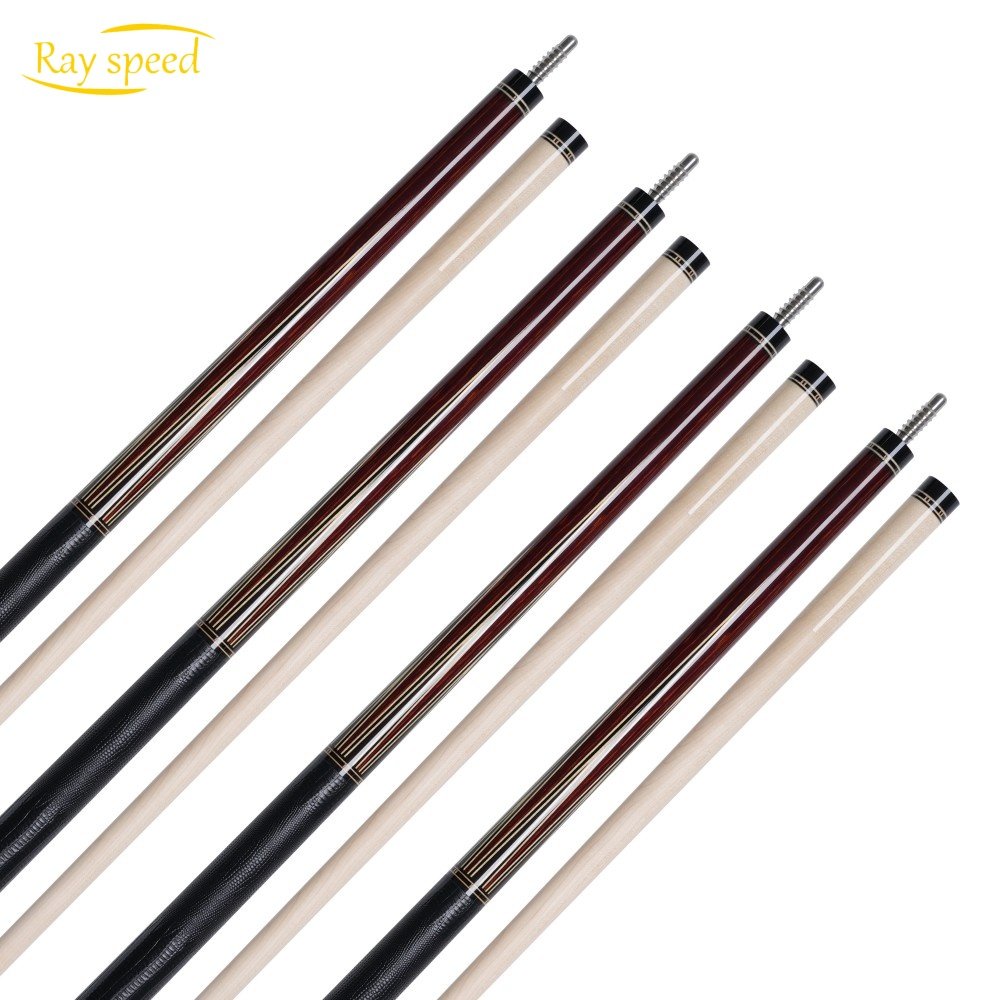 Rayspeed Pool Cue 6 Pieces Inlay Wood Curly+Ebony Billiard Pool Cue Hard Maple Shaft 12.5mm Tip Size Radial Joint Cocobolo