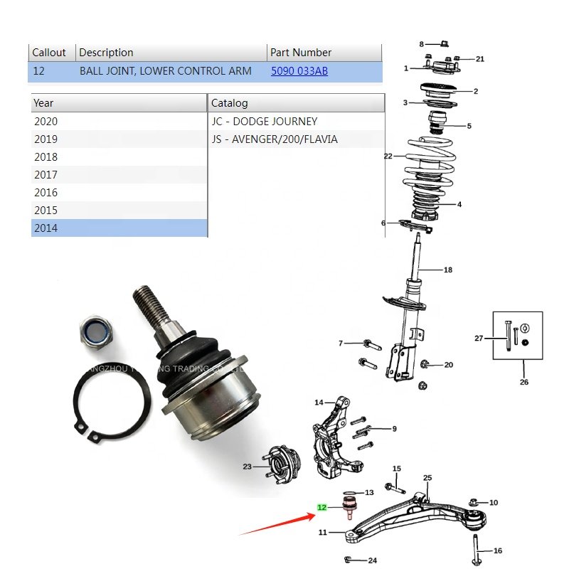 5090033AB Lower Control Arm Ball Joint for dodge Joureny Avenger/200/flavia 2012-2020 05090033AB 5090033AC