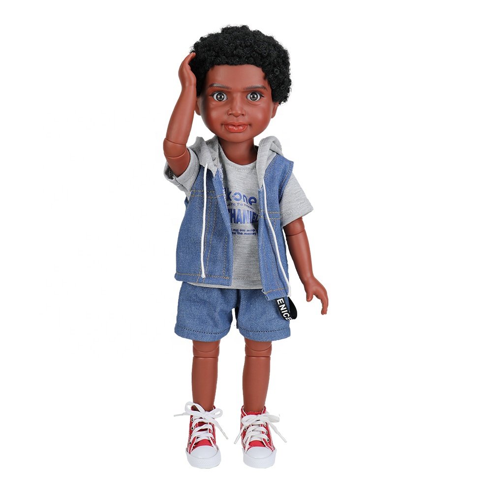 2021 New Products 3D Ball Jointed Black Boy Doll Movable Body for Kids Playing 18 Inch Back Doll