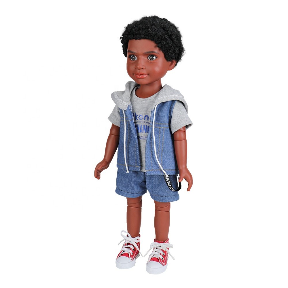 2021 New Products 3D Ball Jointed Black Boy Doll Movable Body for Kids Playing 18 Inch Back Doll