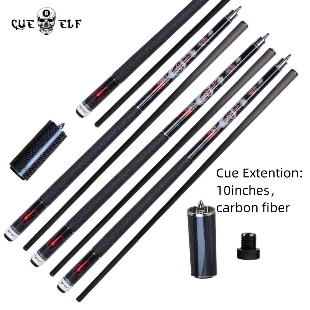 CUEELF Billiard Pool Cue 12.5mm Tip Size Real Leather Warp Carbon Fiber Shaft Attach Cue Extention