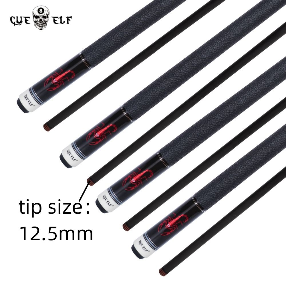 CUEELF Billiard Pool Cue 12.5mm Tip Size Real Leather Warp Carbon Fiber Shaft Attach Cue Extention
