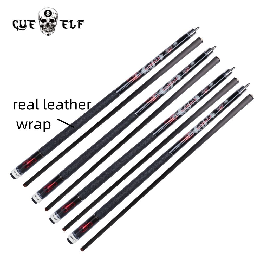 CUEELF Billiard Pool Cue 12.5mm Tip Size Real Leather Warp Carbon Fiber Shaft Attach Cue Extention