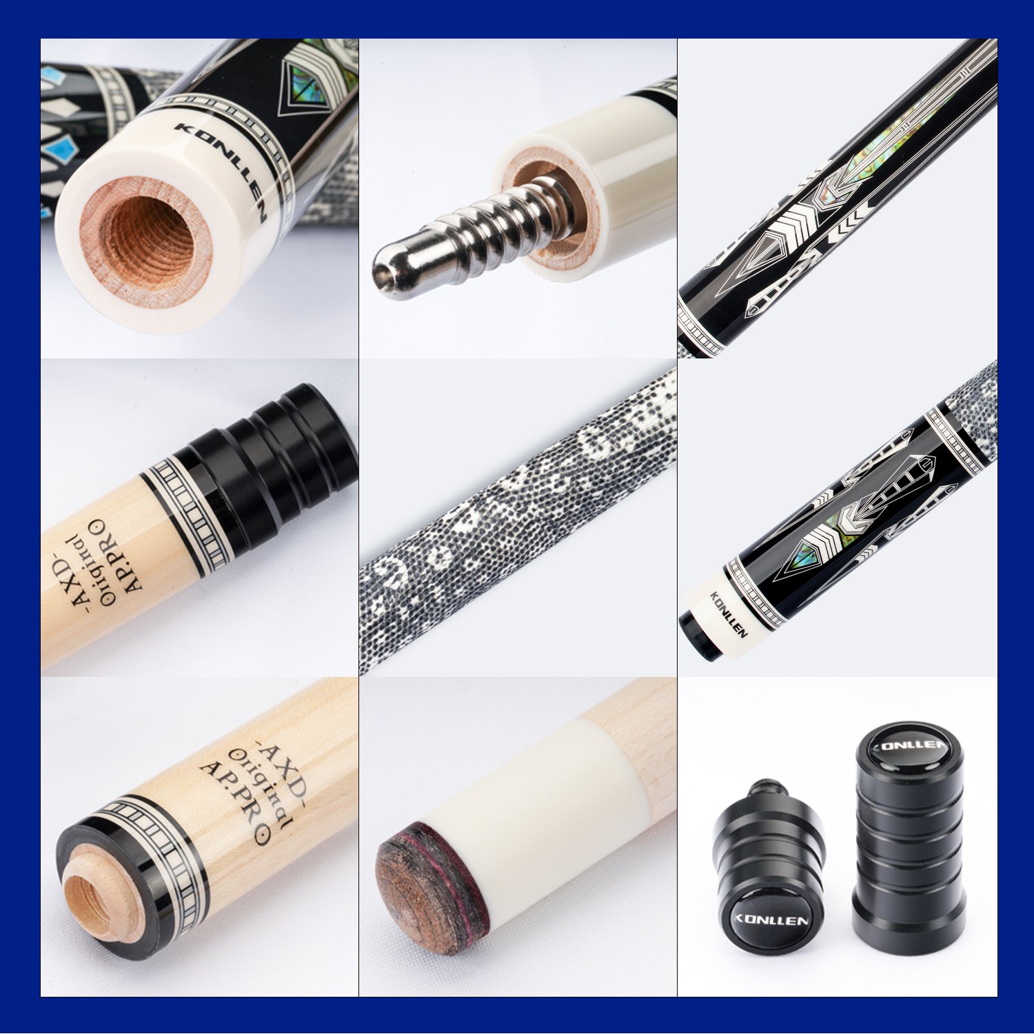 KONLLEN DRAGON Tiger Everest Tip Maple Shaft Sticks XTC Ferrule 3/8x8 Joint Handmade Pool Cue Stick Kits