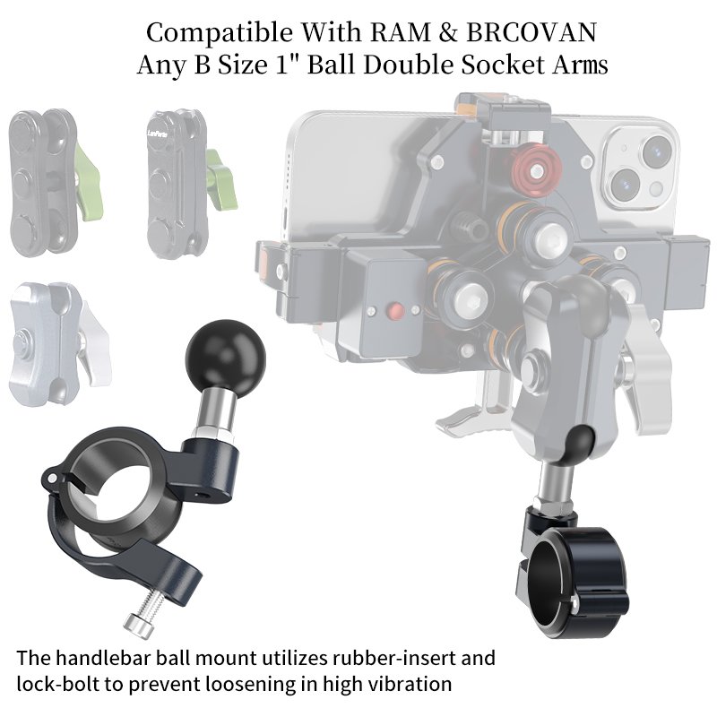 Aluminum Alloy Motorcycle Handlebar Clamp 1" 25.4mm Ball Joint Rubber Pad Bike Handlebar Pole Mount for GPS Mobile Phone Holder