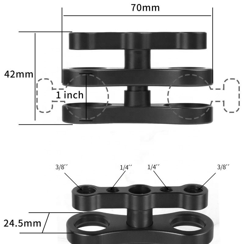 Takenoken Underwater Video Tripod Butterfly Clip Clamp 1" Ball Joint Arm Photo Mount for Mini Camera Diving Lights Torch Bracket