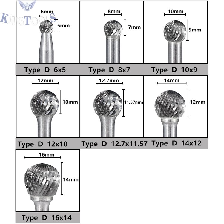 SD-5 Double Cut Rotary Burrs File 1/2"cutter Dia with 1/4" 6.35mm Shank Tungsten Carbide Ball Shape Burrs