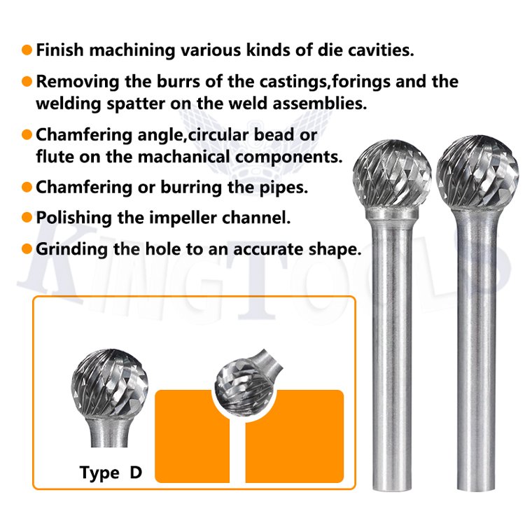 SD-5 Double Cut Rotary Burrs File 1/2"cutter Dia with 1/4" 6.35mm Shank Tungsten Carbide Ball Shape Burrs