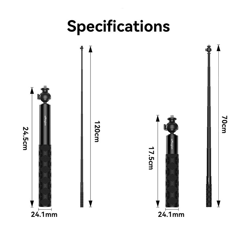 Factory Wholesale 120cm Camera Selfie Stick with 1/4 Inch Ball Joint Adapter Base Screw Monopod Set for Insta360 Sport Camera