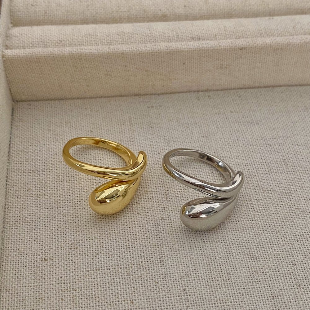 Fashion Jewelry Geometric Water Drop Customized Ring Opening Adjustable Glossy Ring Cross Winding Double-layer Rings for Women