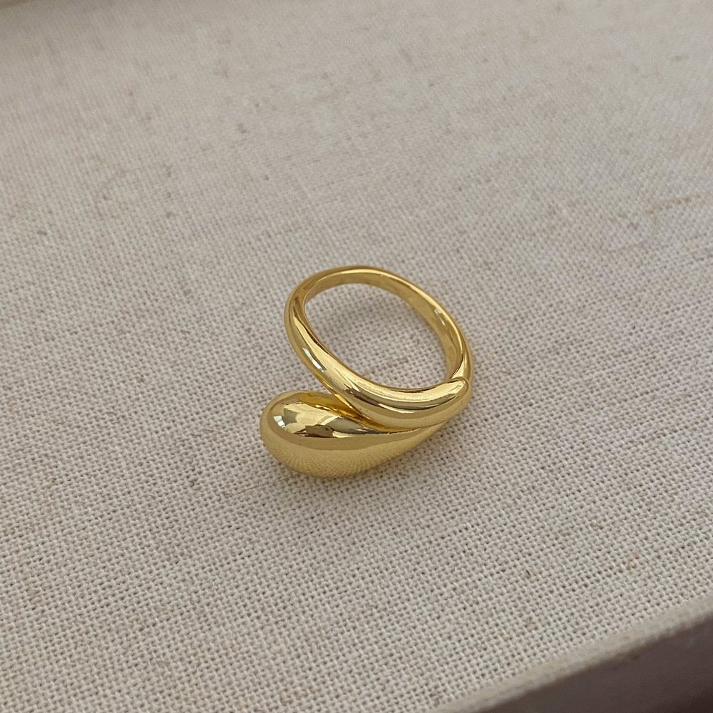 Fashion Jewelry Geometric Water Drop Customized Ring Opening Adjustable Glossy Ring Cross Winding Double-layer Rings for Women
