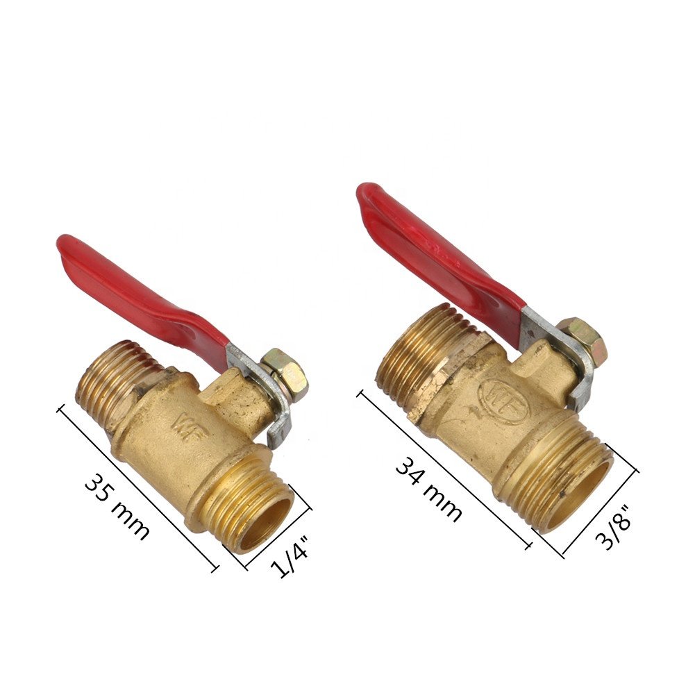 Brass Ball Valve 1/4" 3/8" Male to Male BSP Thread with Red Lever Handle Connector Joint Pipe Fitting Coupling Adapter