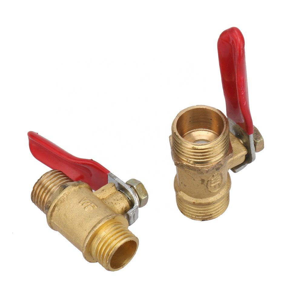 Brass Ball Valve 1/4" 3/8" Male to Male BSP Thread with Red Lever Handle Connector Joint Pipe Fitting Coupling Adapter