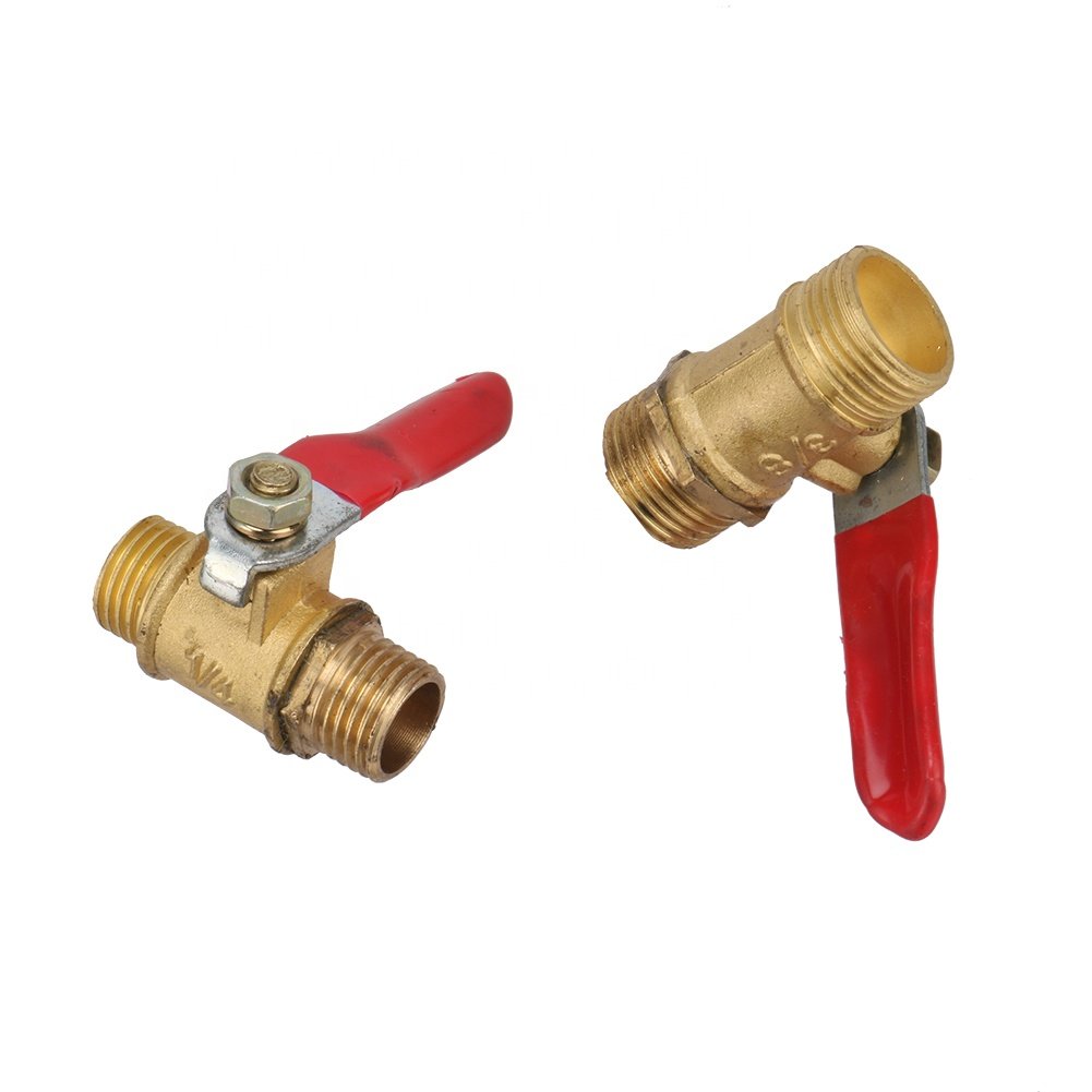 Brass Ball Valve 1/4" 3/8" Male to Male BSP Thread with Red Lever Handle Connector Joint Pipe Fitting Coupling Adapter