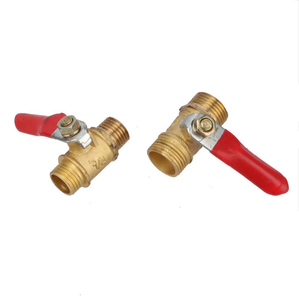 Brass Ball Valve 1/4" 3/8" Male to Male BSP Thread with Red Lever Handle Connector Joint Pipe Fitting Coupling Adapter