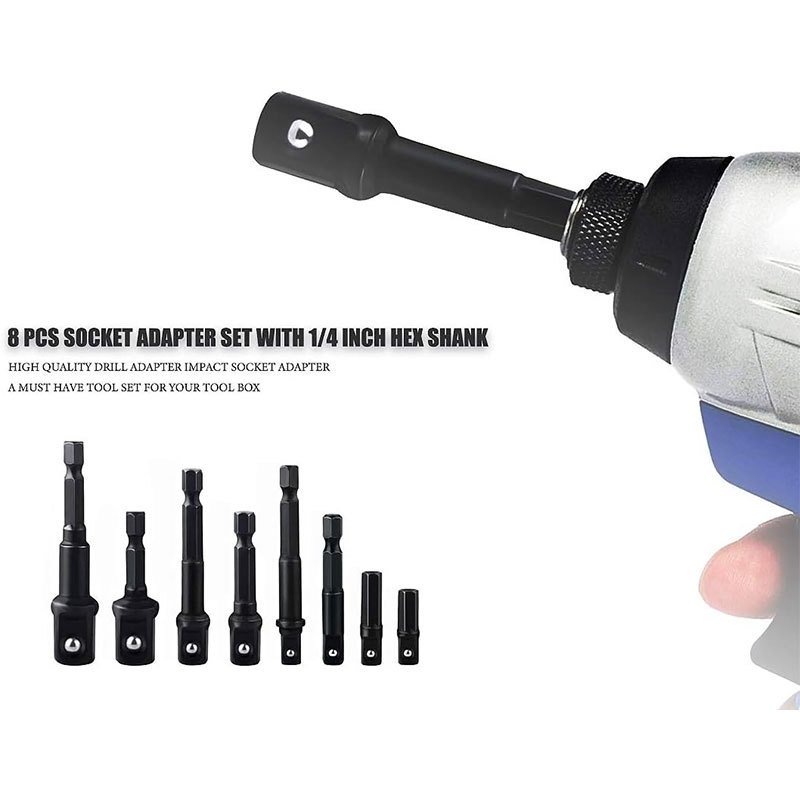 8pc Screwdriver Hexagonal Handle to square Head Adapter Rod Rivet Ball Head Sleeve Joint